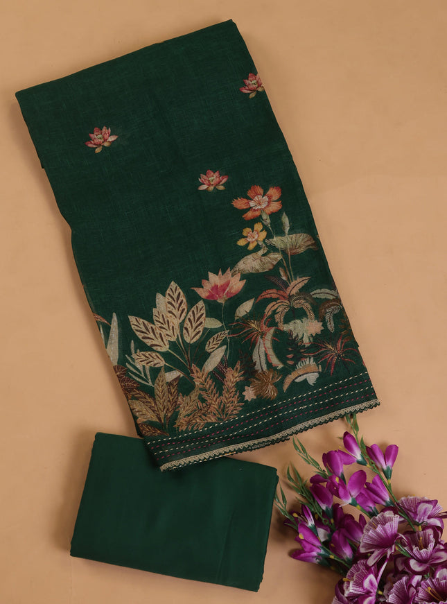 Bottle Green - Maroon Linen Unstitched Suit