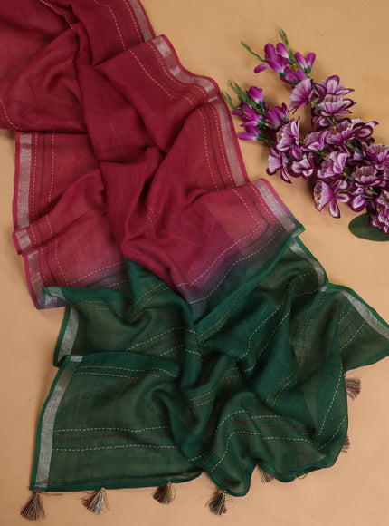 Bottle Green - Maroon Linen Unstitched Suit