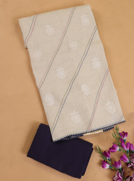 Off White - Dark Blue Linen Unstitched Suit