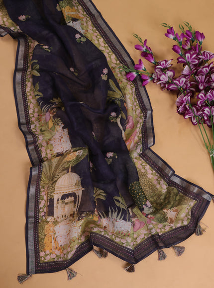 Off White - Dark Blue Linen Unstitched Suit