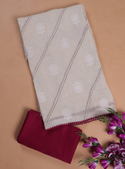 Off White - Dark Magenta Linen Unstitched Suit