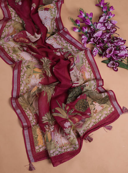 Off White - Dark Magenta Linen Unstitched Suit