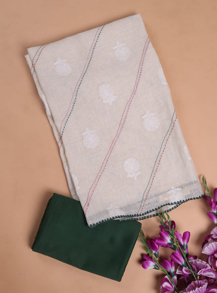 Off White - Bottle Green Linen Unstitched Suit