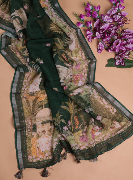 Off White - Bottle Green Linen Unstitched Suit