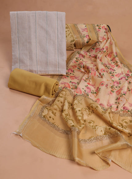 Off White - Yellow Linen Unsitched Suit