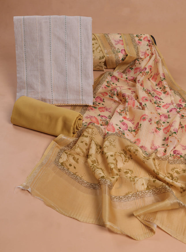 Off White - Yellow Linen Unsitched Suit