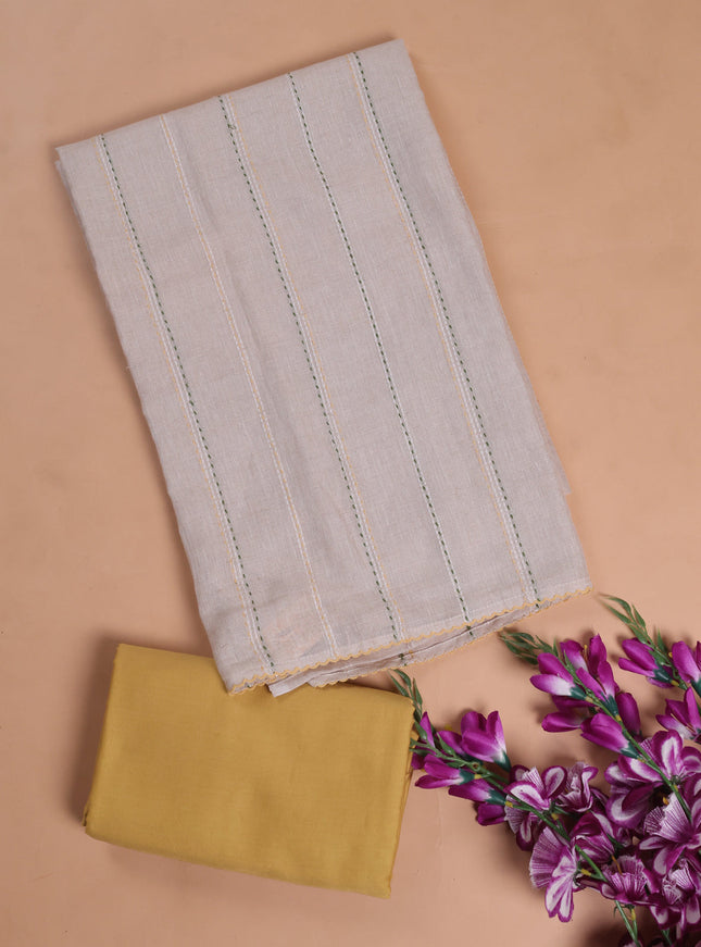 Off White - Yellow Linen Unsitched Suit