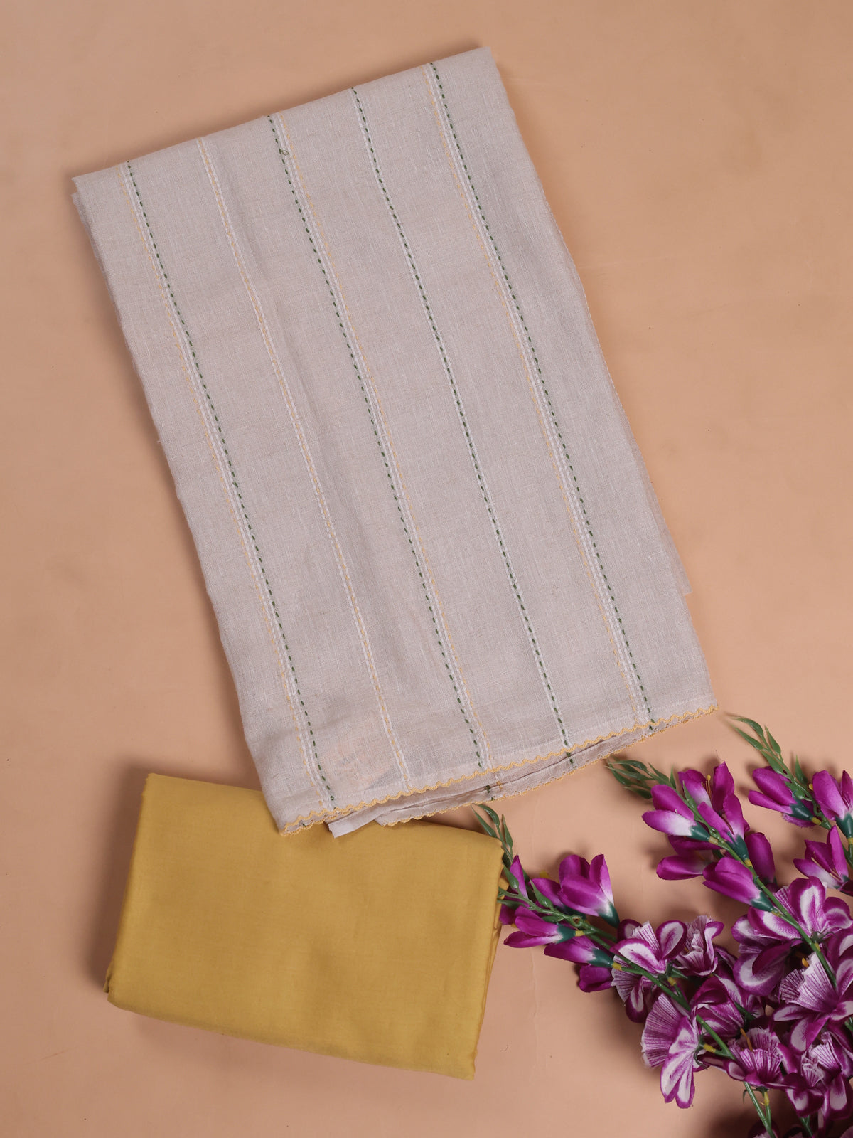 Off White - Yellow Linen Unsitched Suit