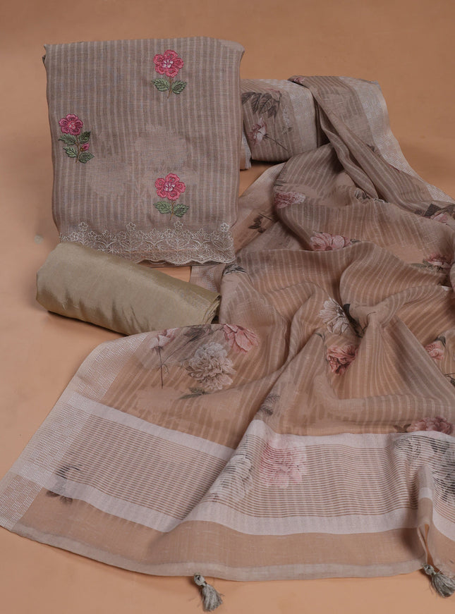 Beige Linen Unstitched Suit