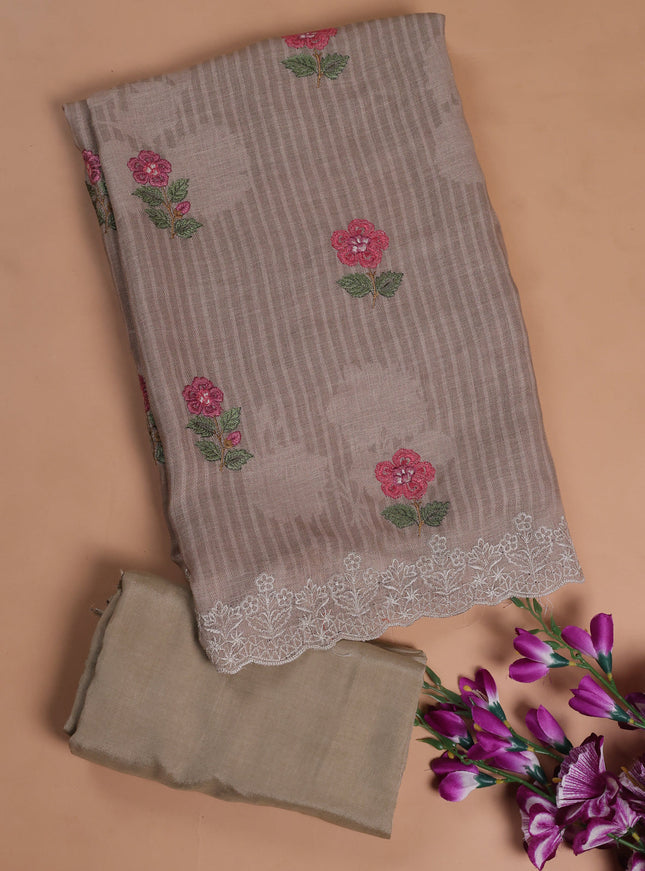 Beige Linen Unstitched Suit