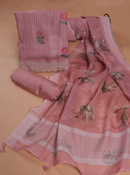 Peach Linen Unstitched Suit