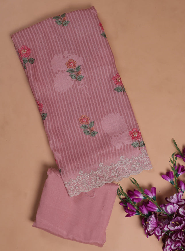 Peach Linen Unstitched Suit