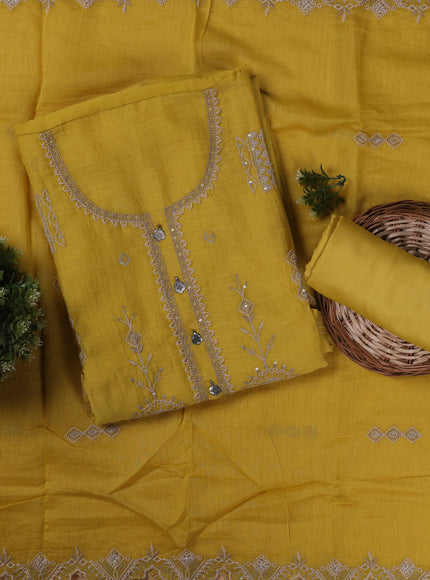 Yellow Mul Chanderi Unstitched Suit