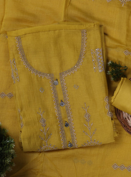 Yellow Mul Chanderi Unstitched Suit