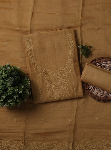 Dusty Yellow Mul Chanderi Unstitched Suit