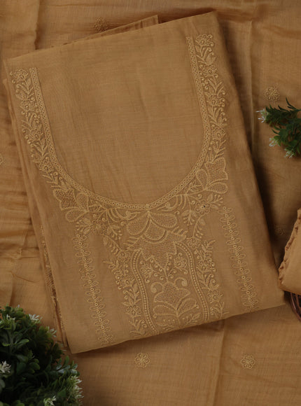 Dusty Yellow Mul Chanderi Unstitched Suit