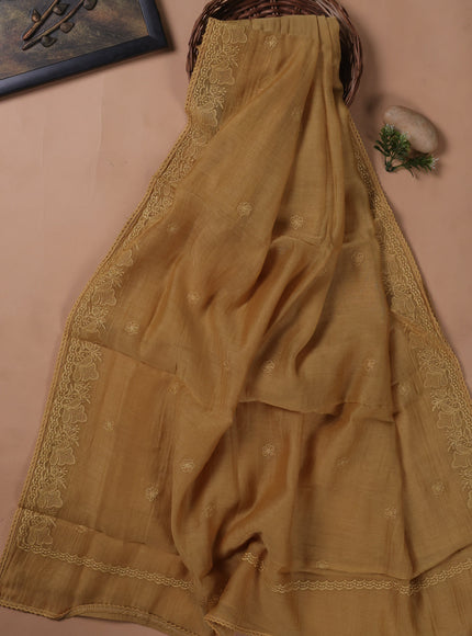 Dusty Yellow Mul Chanderi Unstitched Suit