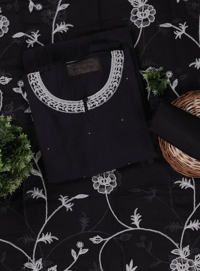 Black Mul Chanderi Unstitched Suit