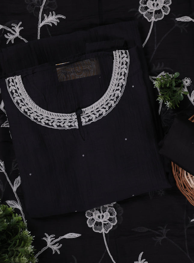Black Mul Chanderi Unstitched Suit