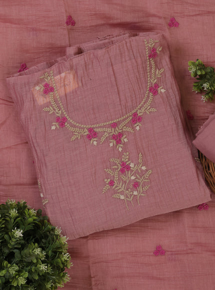 Onion Pink Mul Chanderi Unstitched Suit