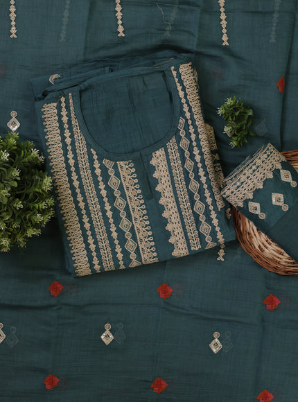Teal Green Mul Chanderi Unstitched Suit
