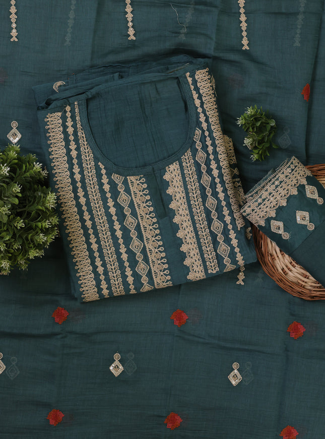 Teal Green Mul Chanderi Unstitched Suit