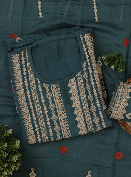 Teal Green Mul Chanderi Unstitched Suit
