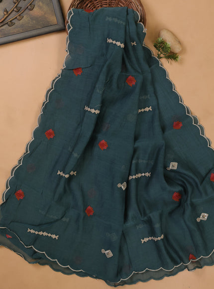 Teal Green Mul Chanderi Unstitched Suit