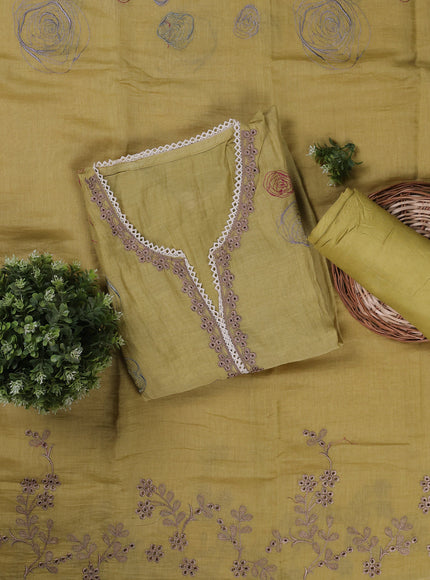 Pista Green Mul Chanderi Unstitched Suit