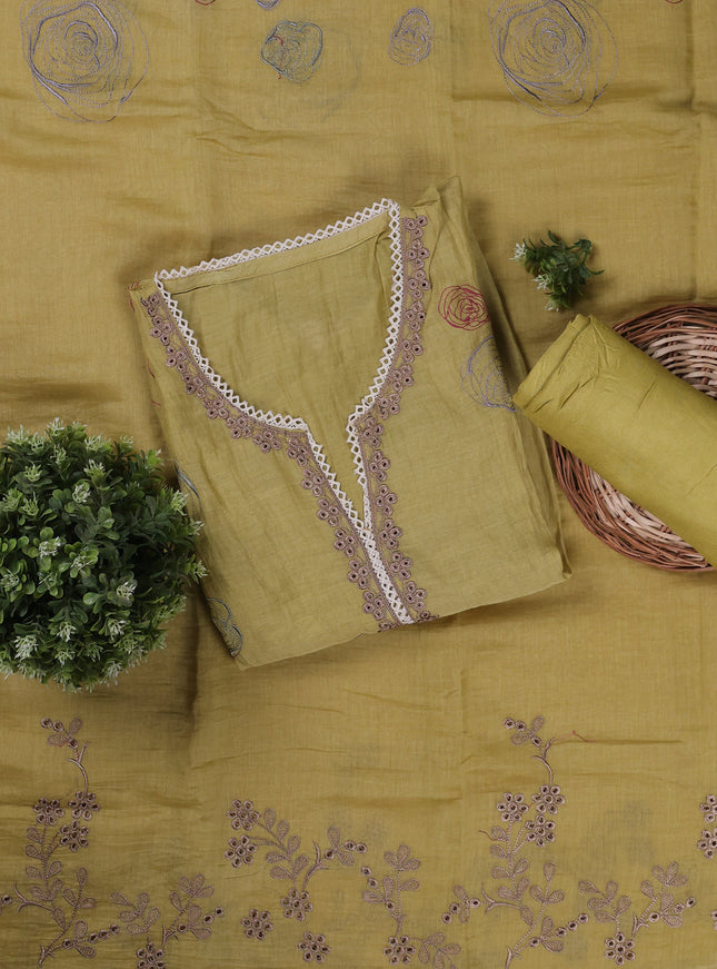 Pista Green Mul Chanderi Unstitched Suit