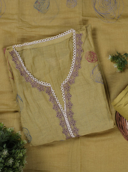 Pista Green Mul Chanderi Unstitched Suit