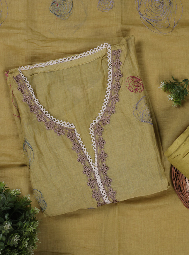 Pista Green Mul Chanderi Unstitched Suit