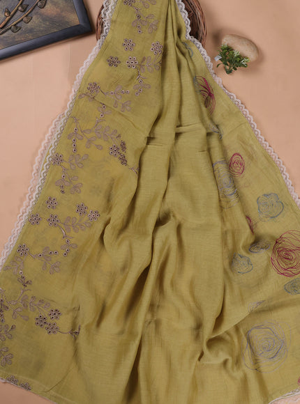 Pista Green Mul Chanderi Unstitched Suit