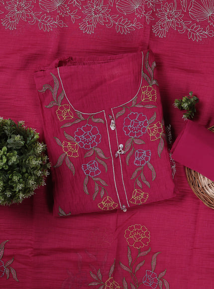 Magenta Mul Chanderi Unstitched Suit