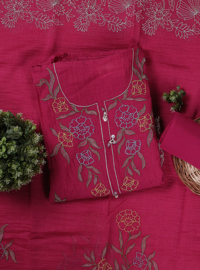 Magenta Mul Chanderi Unstitched Suit