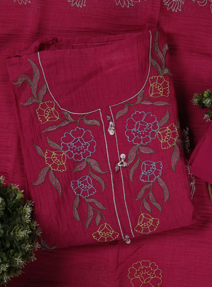 Magenta Mul Chanderi Unstitched Suit