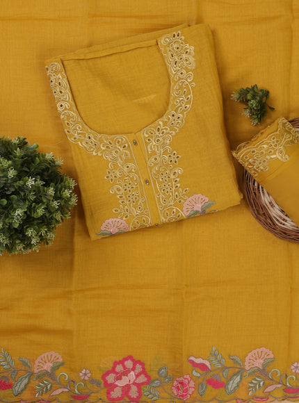 Yellow Mul Chanderi Unstitched Suit