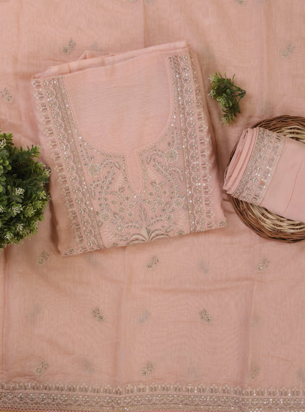 Peach Mul Chanderi Unstitched Suit