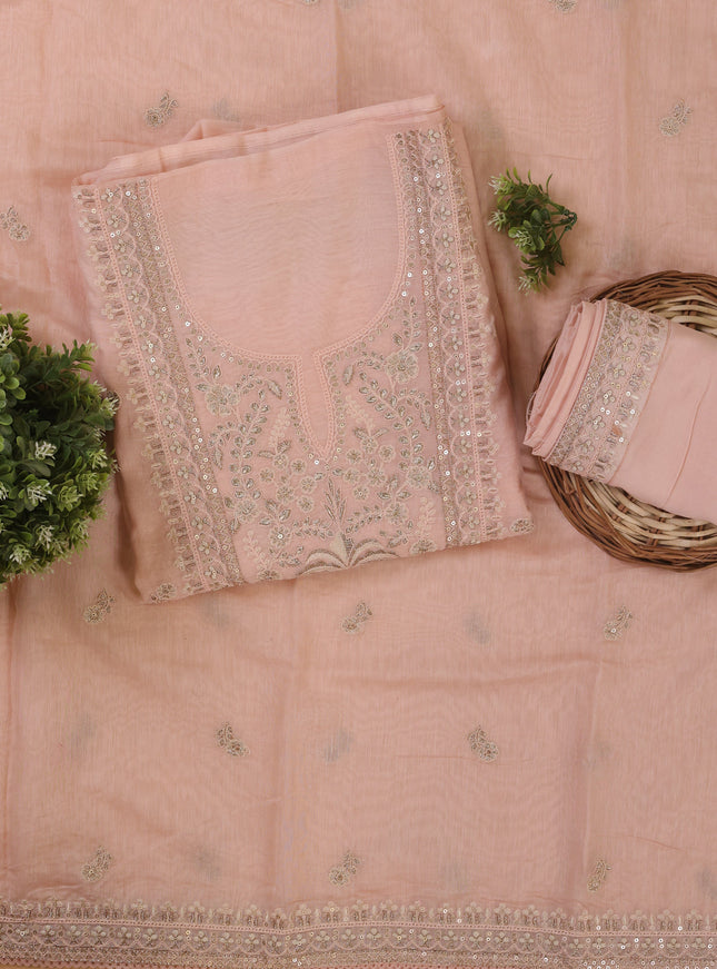 Peach Mul Chanderi Unstitched Suit