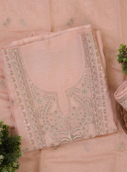 Peach Mul Chanderi Unstitched Suit