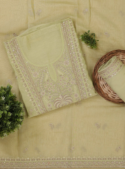 Pista Green Mul Chanderi Unstitched Suit