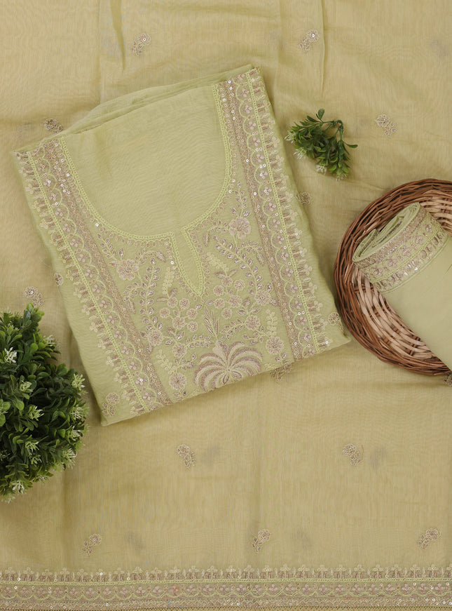 Pista Green Mul Chanderi Unstitched Suit