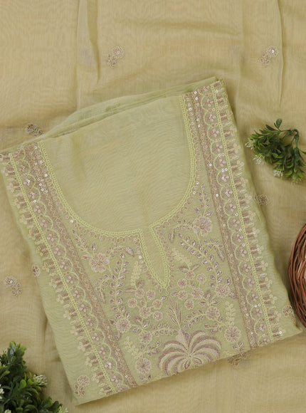 Pista Green Mul Chanderi Unstitched Suit