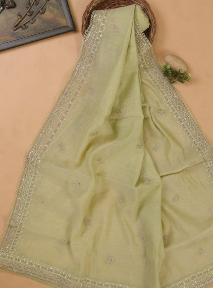 Pista Green Mul Chanderi Unstitched Suit