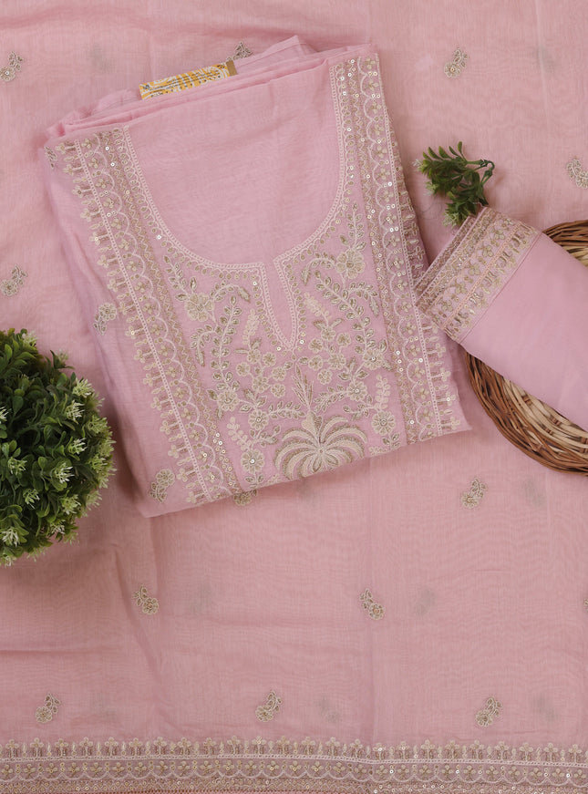 Peach Mul Chanderi Unstitched Suit