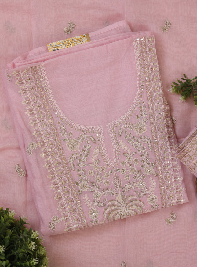 Peach Mul Chanderi Unstitched Suit