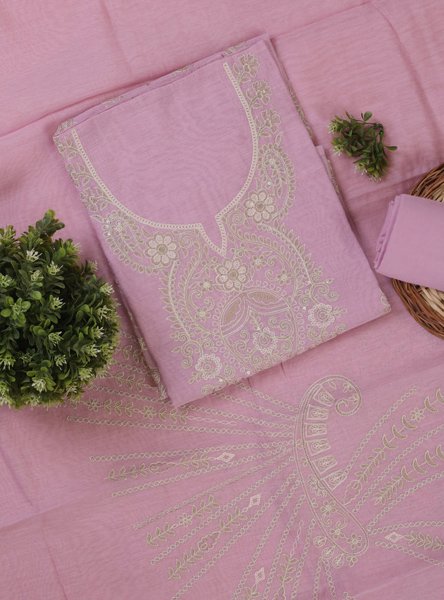 Lavender Mul Chanderi Unstitched Suit