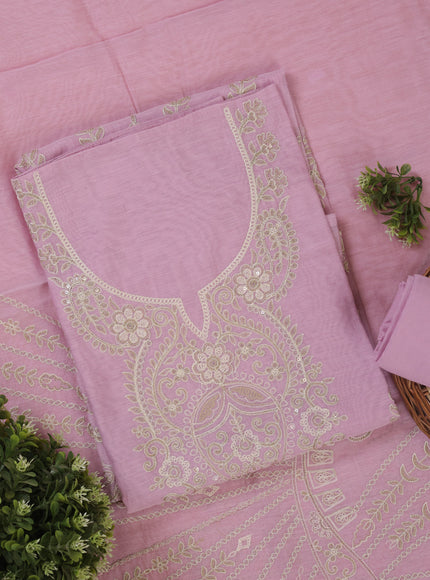 Lavender Mul Chanderi Unstitched Suit