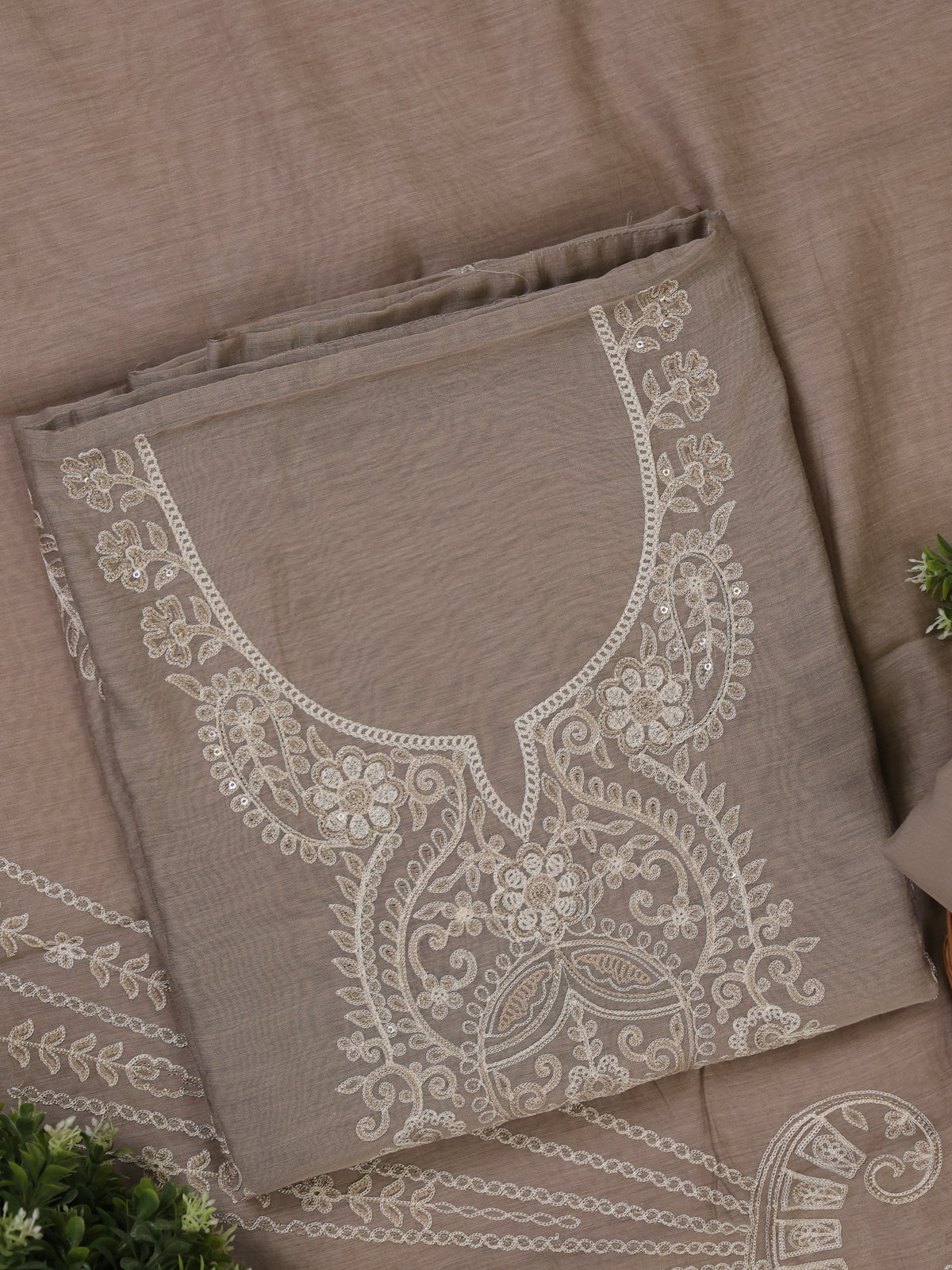 Grey Mul Chanderi Unstitched Suit