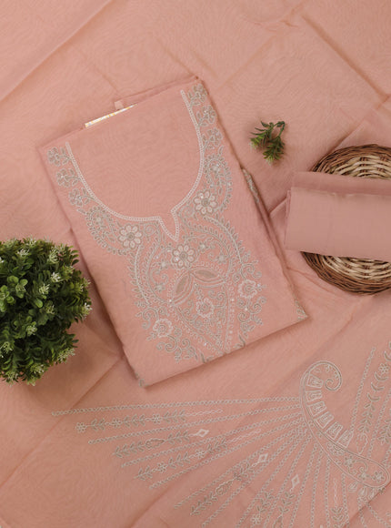 Peach Mul Chanderi Unstitched Suit